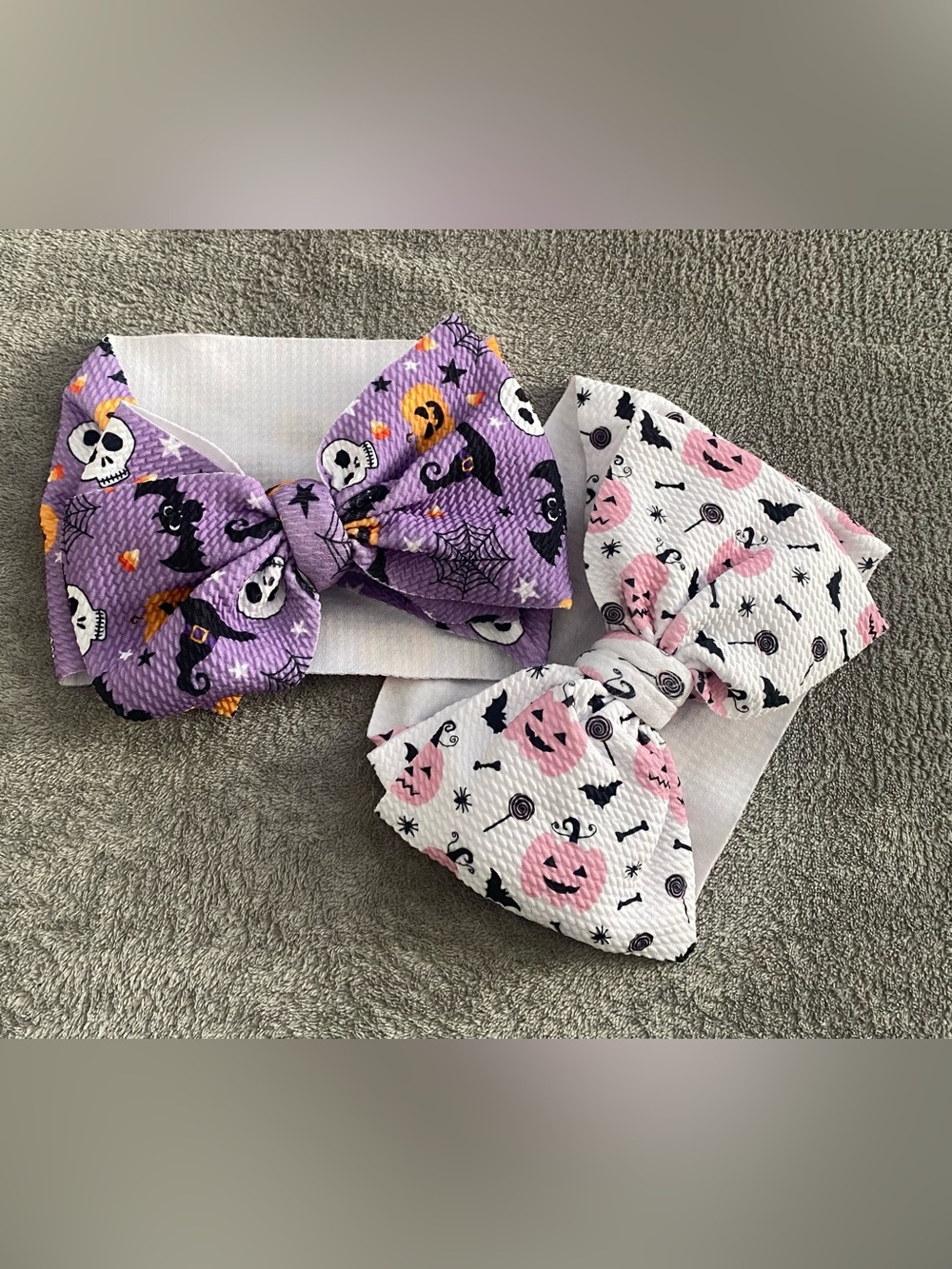 2pc Halloween Bow Headbands Girls Purple White Pumpkin Bat Skull Hair Bows New
